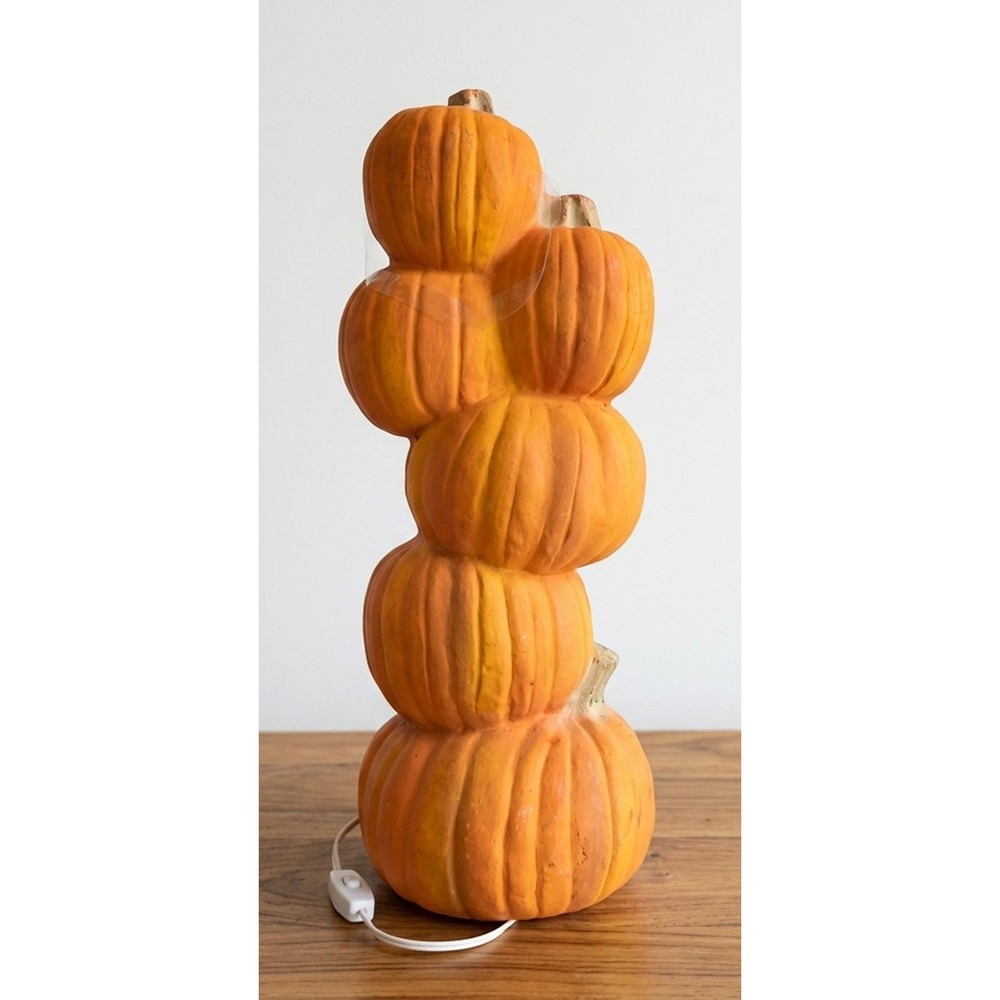 Trendmasters 6 Stacked Pumpkins Lighted Halloween Foam Mold 18", Set of 2, 1993 - Picture 5 of 12